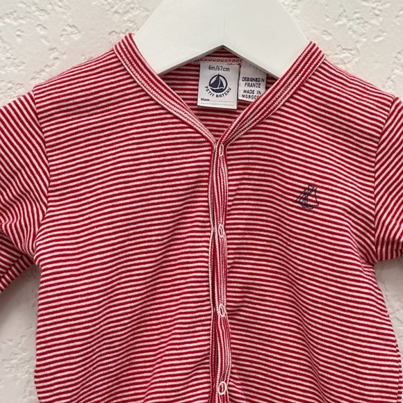 Petit Batou Red White Stripe Footie 6M - Picture 2 of 8